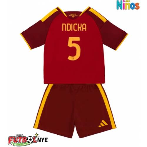 Camiseta AS Roma Evan Ndicka #5 Primera Equipación para niños 2026-27 manga corta (+ pantalones cortos)